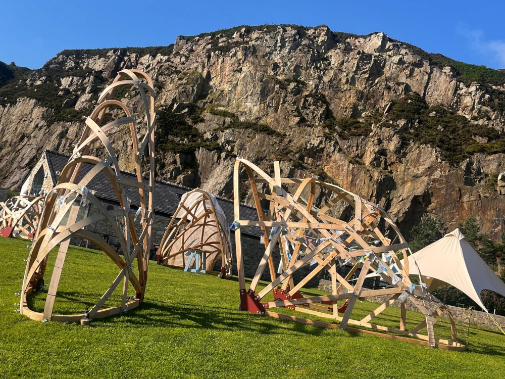The wooden structures of the Rural Roaming Room from Lle Llais 2024