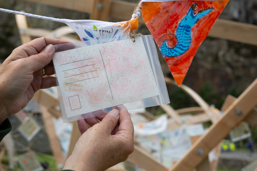 Back of postcard by , age 