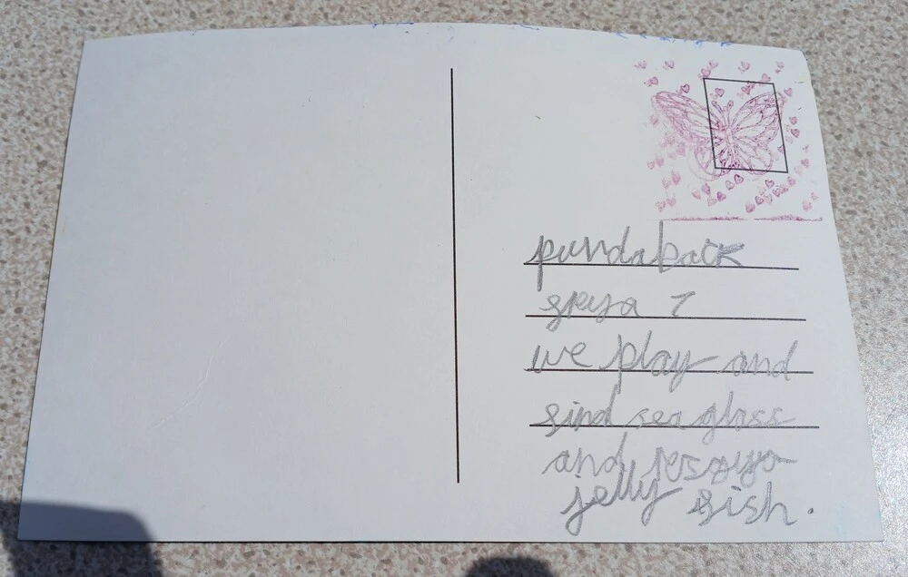 Front of postcard by , age 