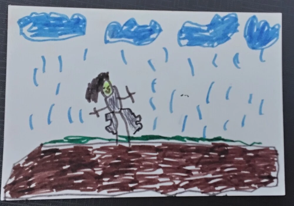 Front of postcard by , age 