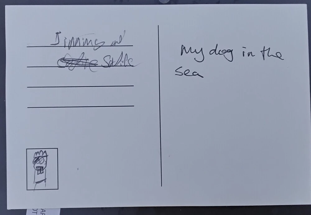 Back of postcard by , age 