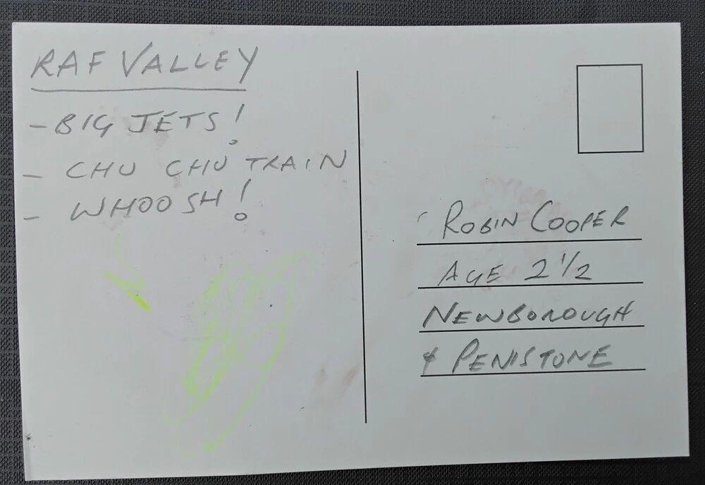 Back of postcard by , age 