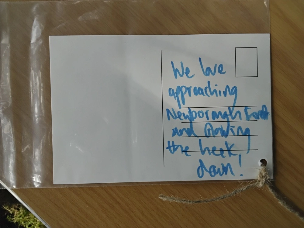 Back of postcard by , age 