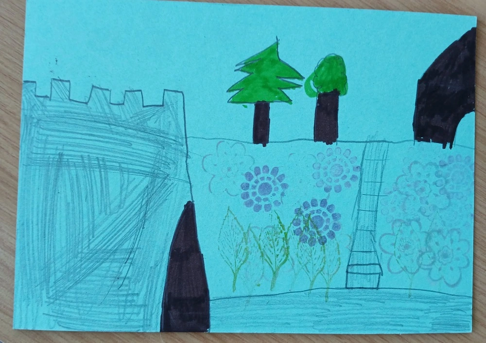 Front of postcard by , age 