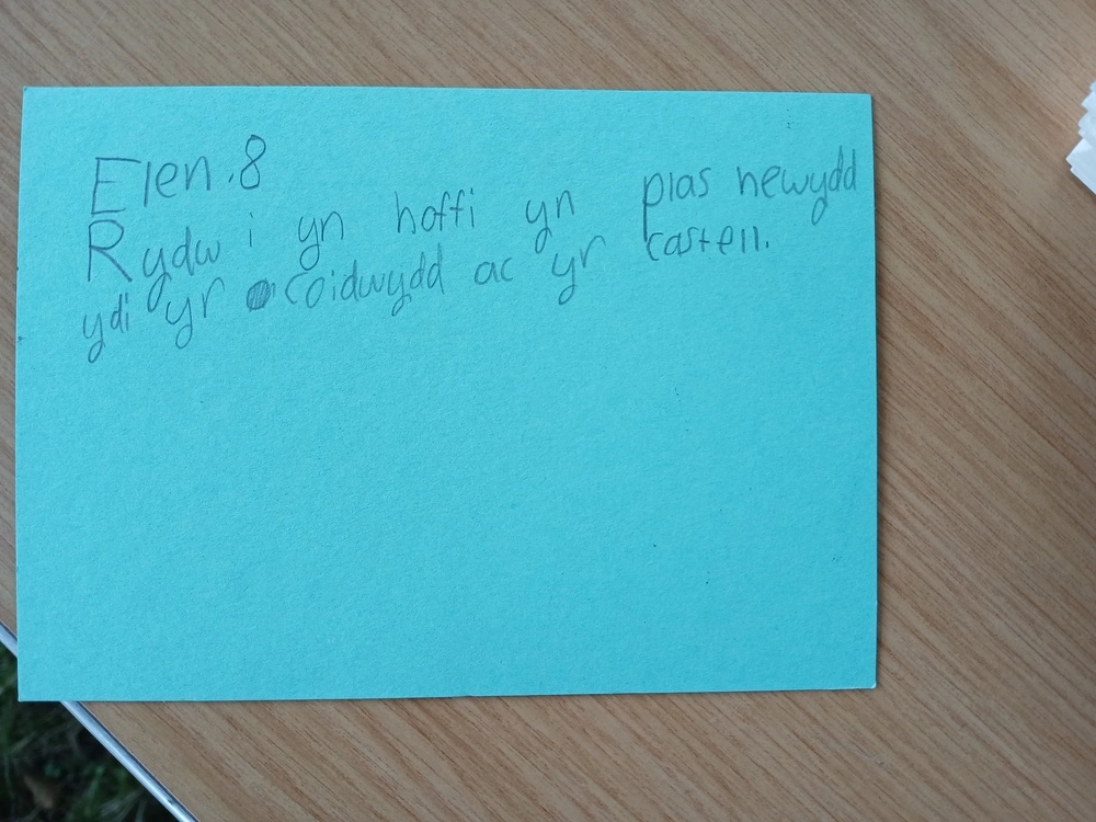 Back of postcard by , age 