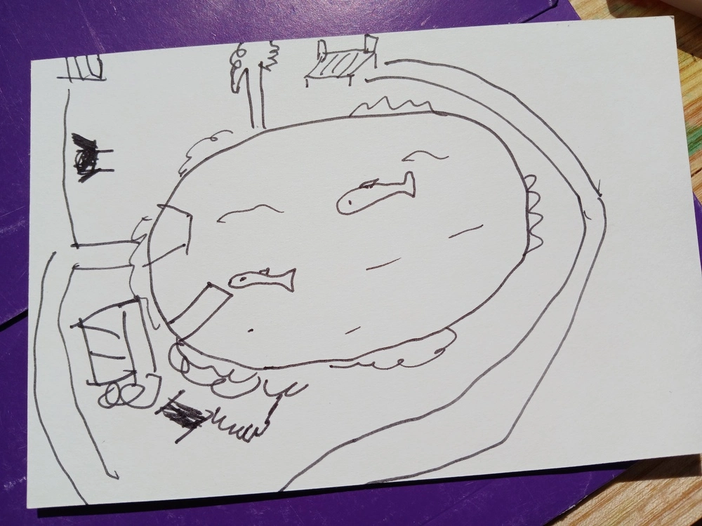 Front of postcard by , age 