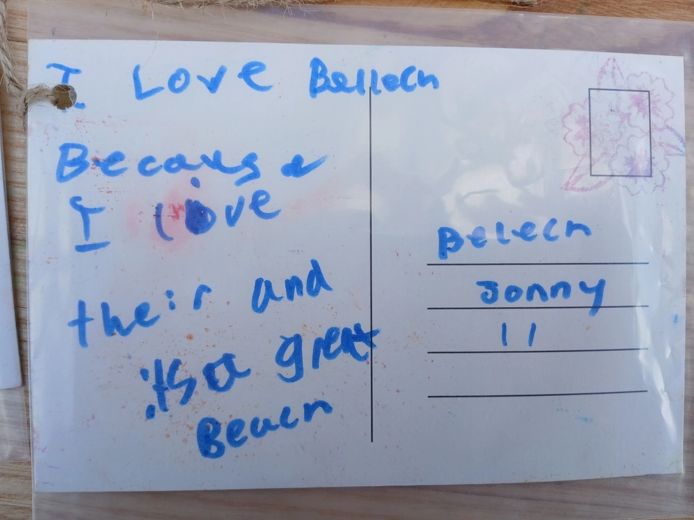 Back of postcard by , age 